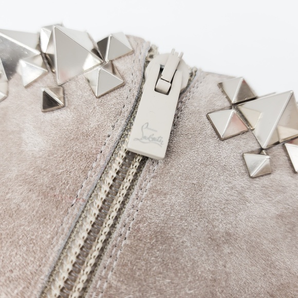 Christian Louboutin Grey Suede Studded Heeled Ankle Boots EU 37 - Picture 7 of 11